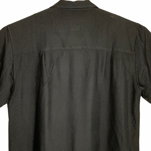 Joe Marlin Black Embroidered Hawaiian Short Sleeve Shirt Size L Bamboo Vacation - Picture 9 of 13